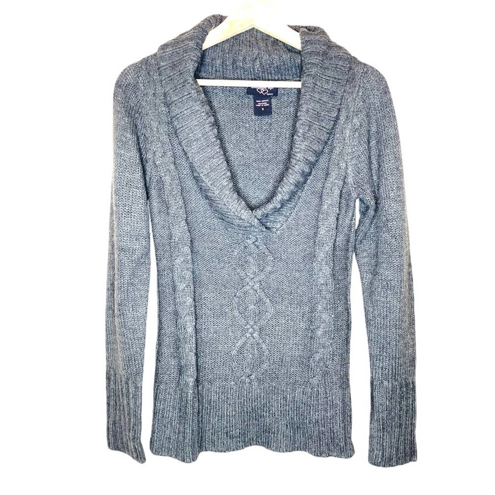 Hooked Up By IOT Sweater Women Small Gray Cable Knit Fisherman Grandpa Layering